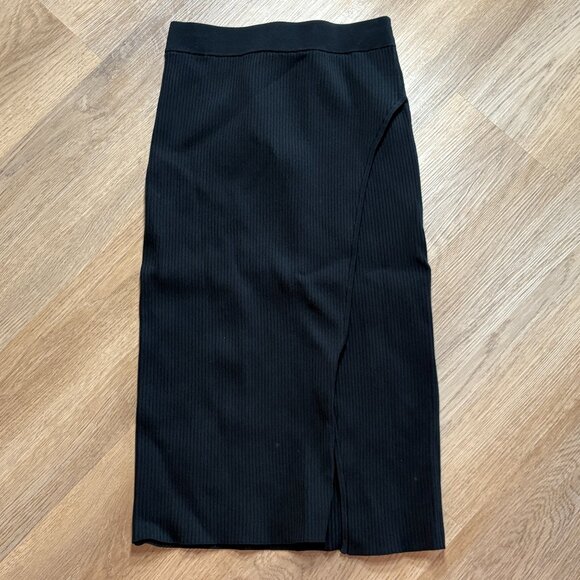 NWT Jonathan Simkhai Deep Rib Wrap Skirt black XS stretch slit - Picture 4 of 11